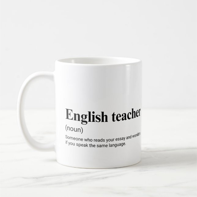 Lustiger Englischlehrer unterrichtet Definition Kaffeetasse (Links)
