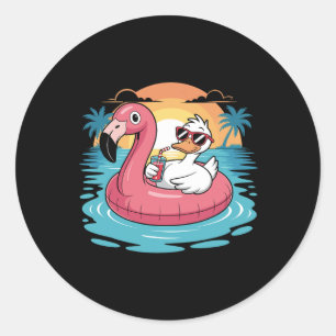 Lustiger Enten-Hawai-Flamingo-Schwimmkörper Strand Runder Aufkleber