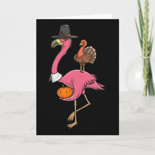 Lustiger Erntedank-Pilger-Flamingo mit Truthahn-Cu Karte