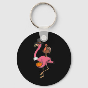 Lustiger Erntedank-Pilger-Flamingo mit Truthahn Cu Schlüsselanhänger
