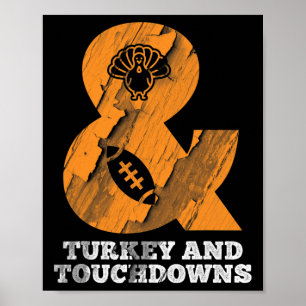 Lustiger Erntedank-Truthahn und Touchdowns Footll Poster
