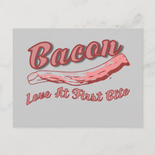 lustiger erster Biss Retro-Bacon-Liebhaber Postkarte