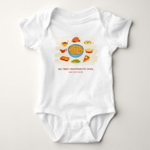 Lustiger erster Thanksgiving-Essen personalisiert Baby Strampler