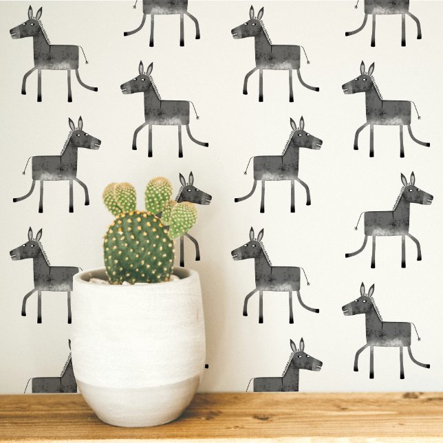 Lustiger Esel Grau Weiß Muster Tapete (Fun donkey pattern peel and stick wallpaper in gray and white)