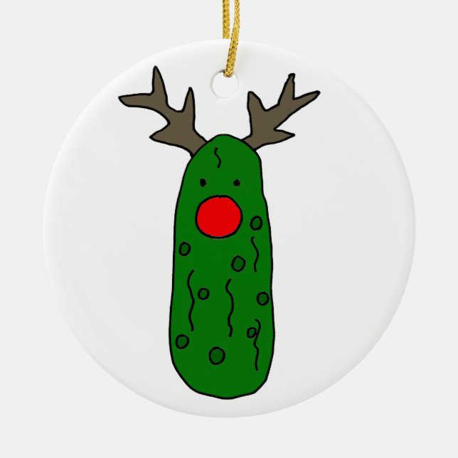 Lustiger Essiggurken-Weihnachtsren-Cartoon Keramik Ornament (Vorne)