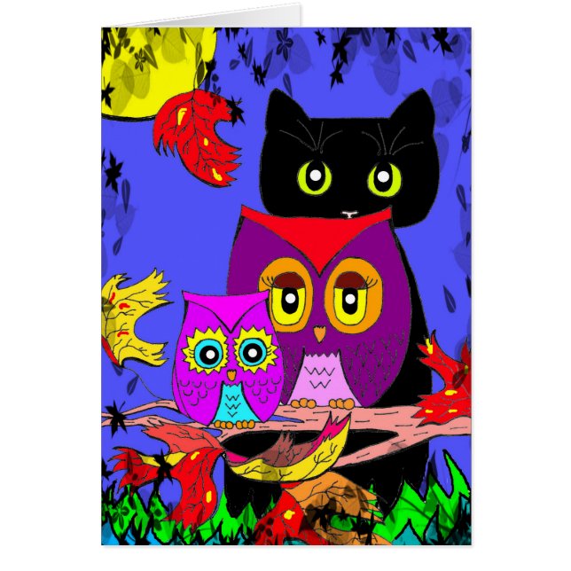 Lustiger Eulen-schwarze Katzen-Fall-Mond (Vorne)