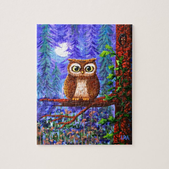 Lustiger Eulenwald Mond Whimsical Creationarts Puzzle (Vertikal)