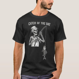 Lustiger "Fang des Tages"-Skelett-Angler T-Shirt