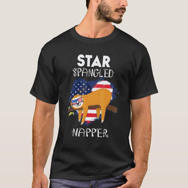 Lustiger Faultier 4. Juli Sternförmiger Schläfer T-Shirt (Vorderseite)