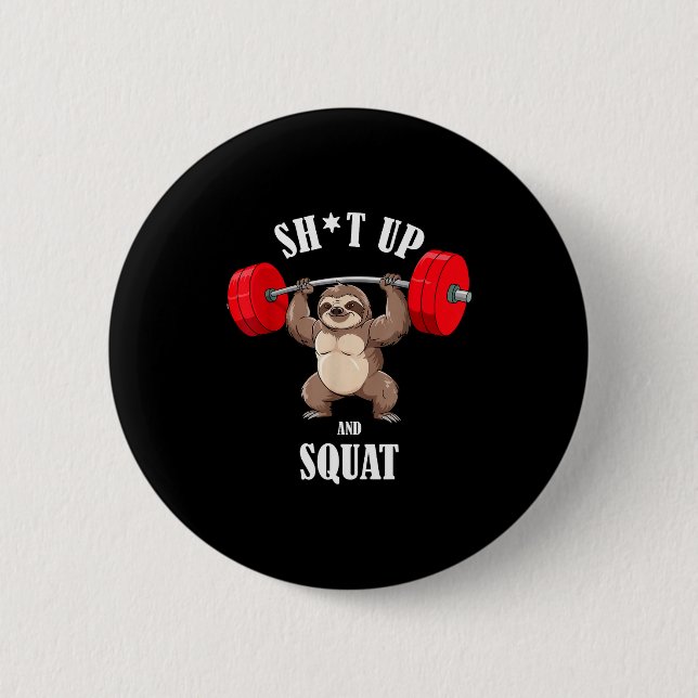 Lustiger Faultier-Fitness-Kniebeugen-Workout-Gewic Button (Vorderseite)