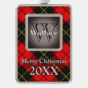 Lustiger Feiertags-Clan Wallace roter und Rahmen-Ornament Silber