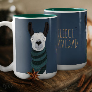 Lustiger Festtags-'Fleece Navidad'-Lama Blaugraue Zweifarbige Tasse
