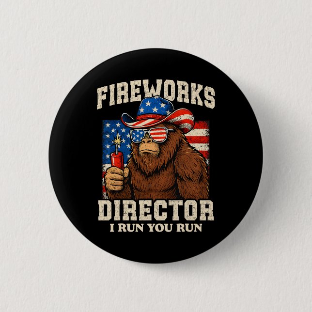 Lustiger Feuerwerksdirektor Bigfoot 4. Juli USA F Button (Vorderseite)