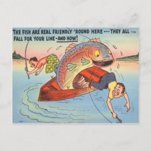 Lustiger Fisch Angler Postkarte Angeln Cartoon