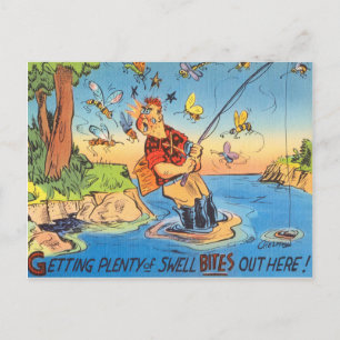Lustiger Fisch Angler Postkarte Angeln Cartoon