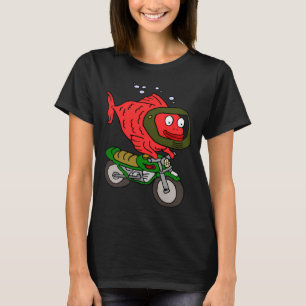 Lustiger Fisch fährt Dirt Bike Cartoon T-Shirt