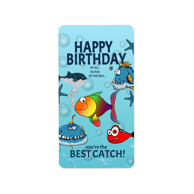 Lustiger Fisch Geburtstag Adressaufkleber (Vorne)
