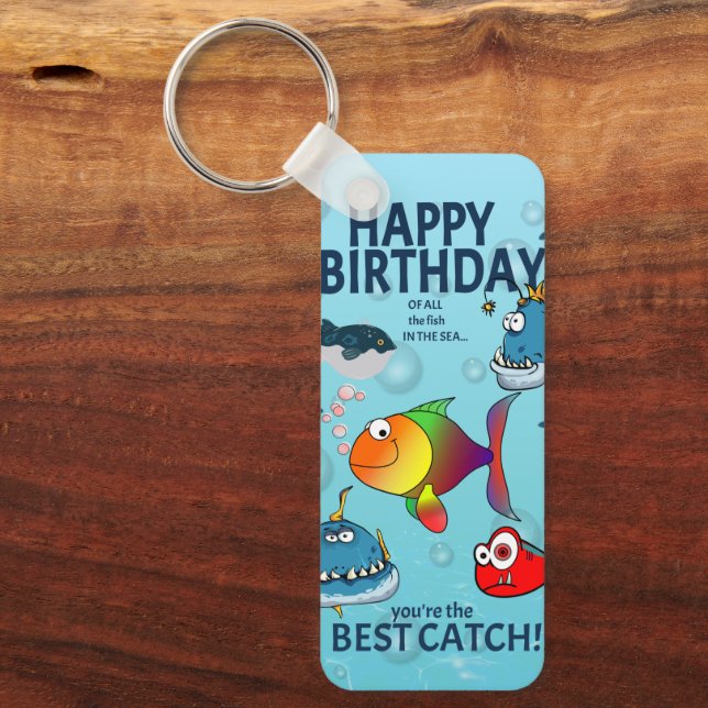 Lustiger Fisch Geburtstag Schlüsselanhänger (Vorderseite)