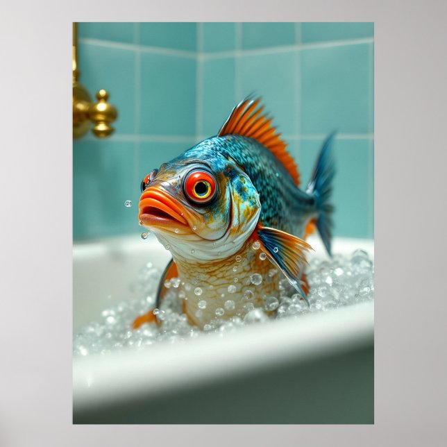 Lustiger Fisch im Bad Poster (Vorne)