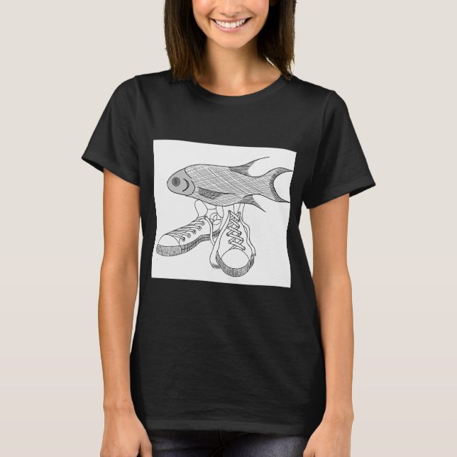 Lustiger Fisch mit Schuhen T-Shirt (Vorderseite)