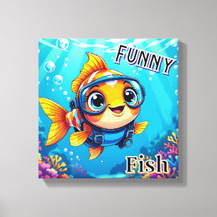 Lustiger Fisch Süße Cartoon-Kinderzimmer-Kunst Leinwanddruck
