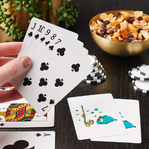 Lustiger Fisch und Wurm am Angelhaken - Angelhumor Spielkarten