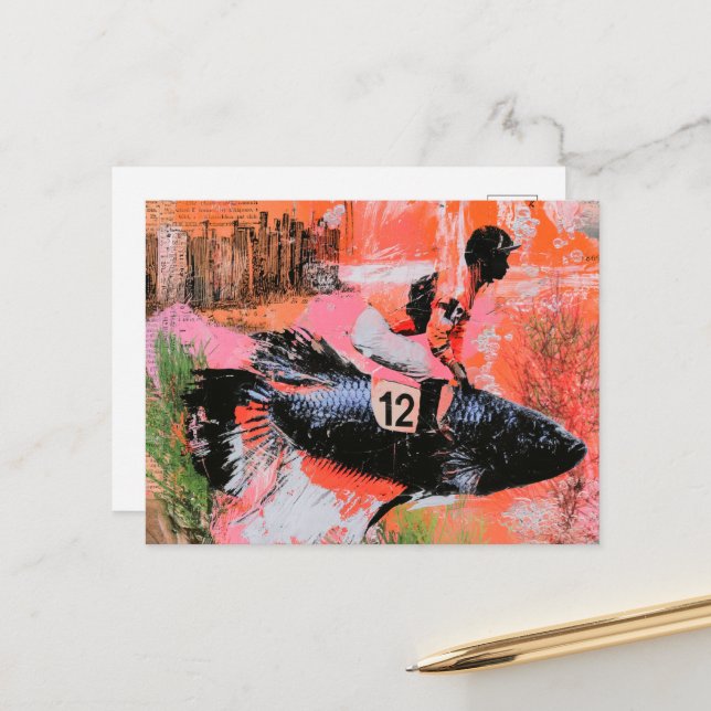 Lustiger Fischjockey Nummer Zwölf Postkarte (Vorderseite/Rückseite Beispiel)