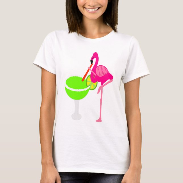 Lustiger Flamingo, der eine Margarita trinkt T-Shirt (Vorderseite)