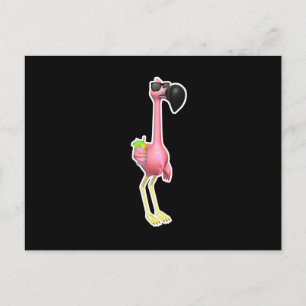 Lustiger Flamingo mit Getränk Postkarte