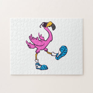 Lustiger Flamingo mit Sonnenbrille Hintergrundfa Puzzle