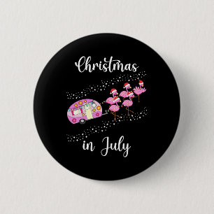 Lustiger Flamingo Rosa Retro-Campingwagen Weihnach Button