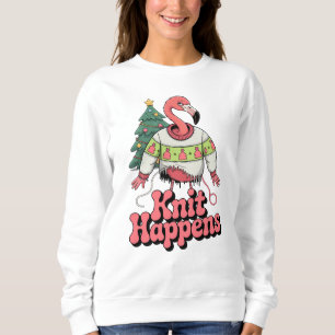 Lustiger Flamingo Strickunfall hässlicher Weihnach Sweatshirt