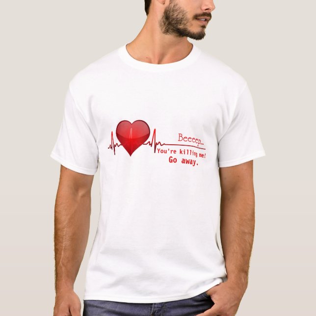 Lustiger Flatlining Herz-Schlag-Spaß-T - Shirt (Vorderseite)