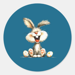 Lustiger flauschiger Hase mit wildem Fell, süße Ka Runder Aufkleber