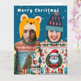 Lustiger Foto-Personalisierter Weihnachtspullover- Karte