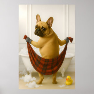 Lustiger Französischer Bulldogge Badezimmer Druck, Poster