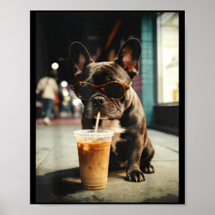 Lustiger französischer Bulldogge, der eisgekühlten Poster