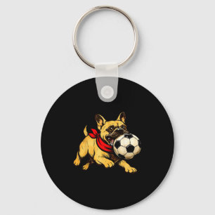 Lustiger französischer Bulldogge Hund spielt Fußba Schlüsselanhänger