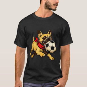 Lustiger französischer Bulldogge Hund spielt Fußba T-Shirt