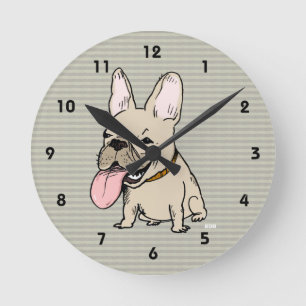 Lustiger Französischer Bulldogge mit heraushängend Runde Wanduhr