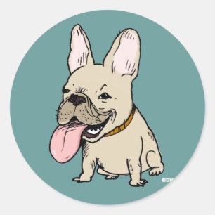 Lustiger Französischer Bulldogge mit heraushängend Runder Aufkleber