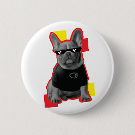Lustiger Französischer Bulldogge mit Pixel-Sonnenb Button