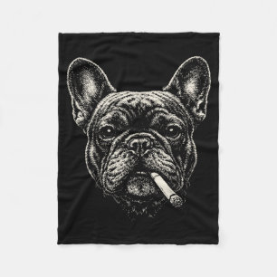 Lustiger französischer Bulldoggen-Meme: Hund rauch Fleecedecke