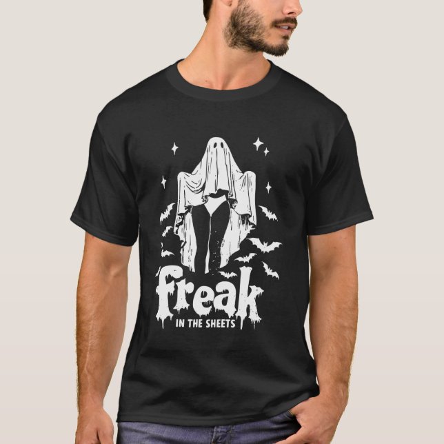 Lustiger Freak In Den Laken Boo Geist Dunkler Humo T-Shirt (Vorderseite)