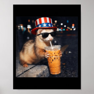 Lustiger Frettchen-Eiskaffee-Meme Retro Urban Gen  Poster