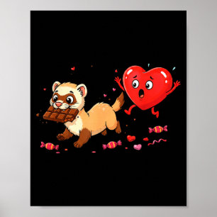 Lustiger Frettchen-Herz-Schokoladen-Valentinstag D Poster