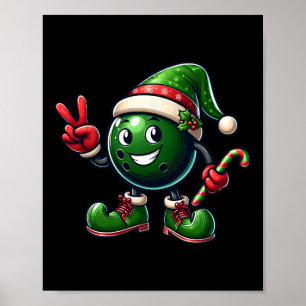 Lustiger Friedenshand-Bowling-Elf-Weihnachten Dame Poster