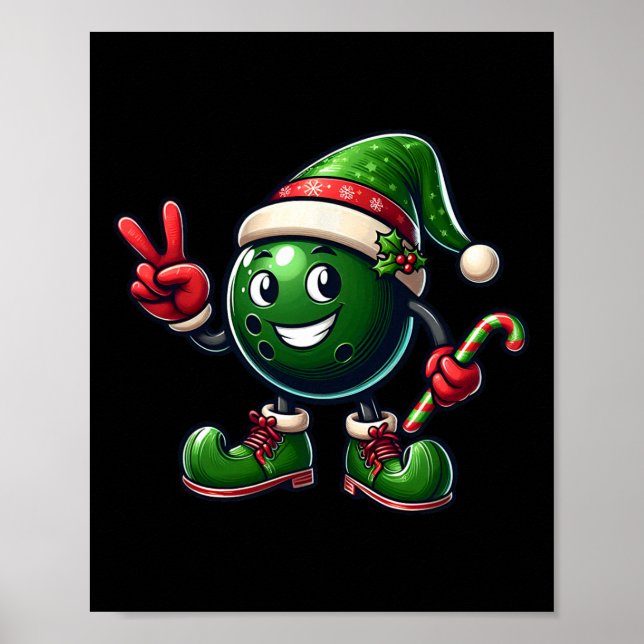 Lustiger Friedenshand-Bowling-Elf-Weihnachten Dame Poster (Vorne)
