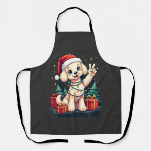 Lustiger Friedenshand-Pudel-Weihnachtsbeleuchtung Schürze