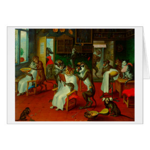 Lustiger Friseursalon Katzen Affen